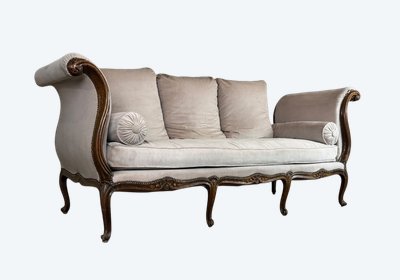 Letto da riposo Luigi XV in faggio intagliato sui 4 lati , Francia, XVIII secolo