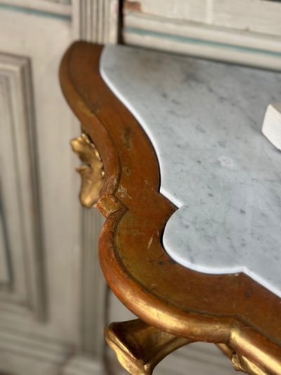 Console En Bois Sculpté Et Doré à L’imitation Du Bois Naturel, Italie Vers 1880