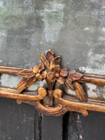 Grande specchio Luigi XV in legno intagliato e dorato con paretine, Francia, XVIII secolo
