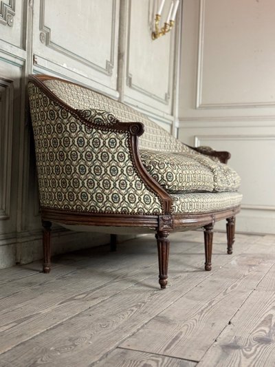 Louis XVI Carved Beech Basket Bench On 7 Legs 18th Century