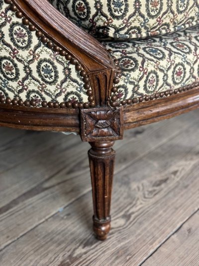 Louis XVI Carved Beech Basket Bench On 7 Legs 18th Century