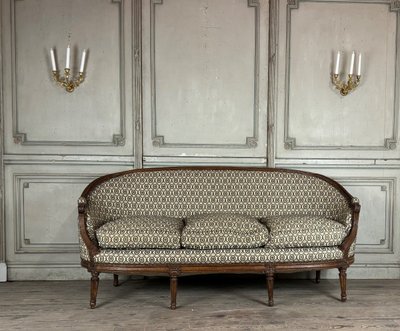 Louis XVI Carved Beech Basket Bench On 7 Legs 18th Century