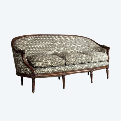 Louis XVI Carved Beech Basket Bench On 7 Legs 18th Century