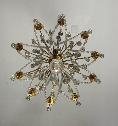 Important Gilded Bronze Chandelier Festooned With Glass Balls, Circa 1890