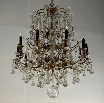 Important Gilded Bronze Chandelier Festooned With Glass Balls, Circa 1890