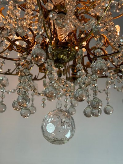Important Gilded Bronze Chandelier Festooned With Glass Balls, Circa 1890