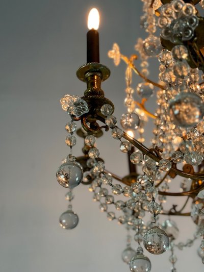Important Gilded Bronze Chandelier Festooned With Glass Balls, Circa 1890
