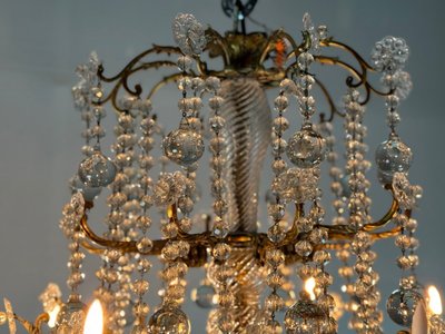 Important Gilded Bronze Chandelier Festooned With Glass Balls, Circa 1890