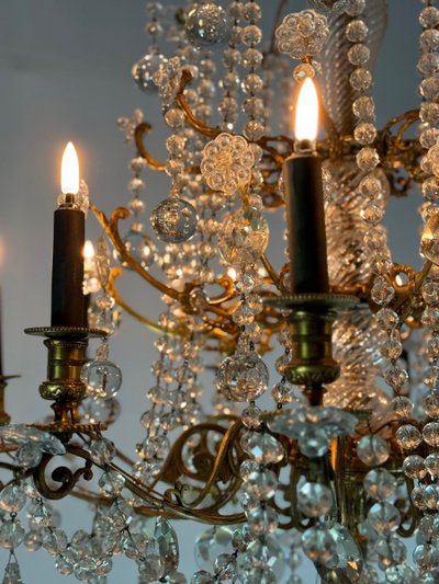 Important Gilded Bronze Chandelier Festooned With Glass Balls, Circa 1890