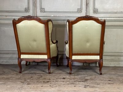 Pair Of Louis XV Style Bergères In Finely Carved Walnut About 1920