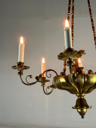 Gilded Wood And Brass Chandelier, Central Europe Circa 1900