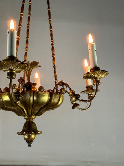Gilded Wood And Brass Chandelier, Central Europe Circa 1900