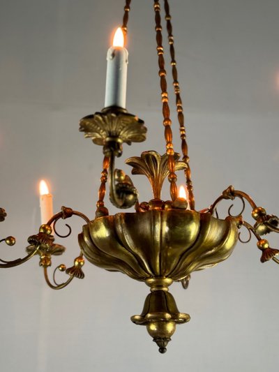 Gilded Wood And Brass Chandelier, Central Europe Circa 1900