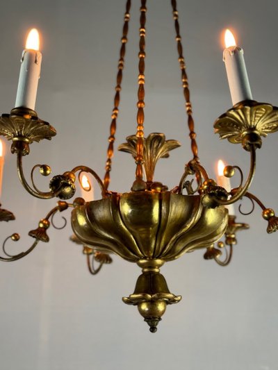 Gilded Wood And Brass Chandelier, Central Europe Circa 1900
