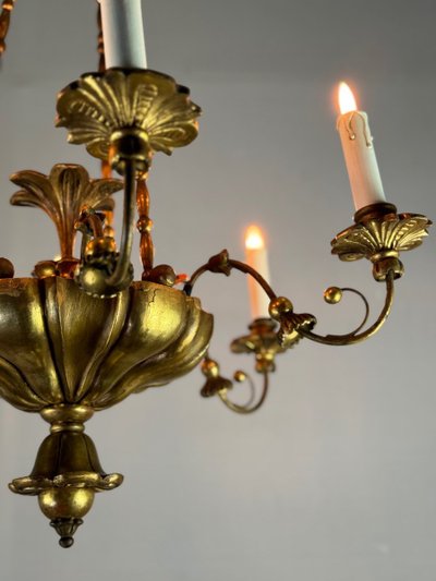 Gilded Wood And Brass Chandelier, Central Europe Circa 1900