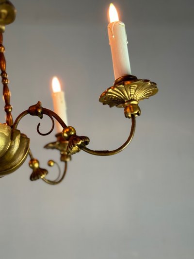Gilded Wood And Brass Chandelier, Central Europe Circa 1900