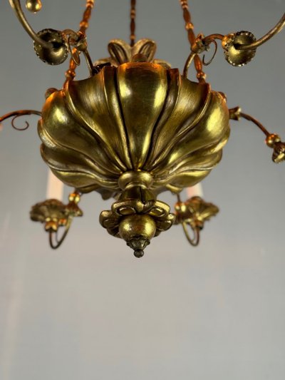 Gilded Wood And Brass Chandelier, Central Europe Circa 1900