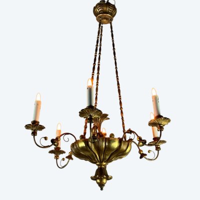 Gilded Wood And Brass Chandelier, Central Europe Circa 1900