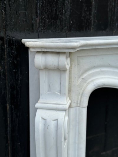 White Carrara Marble Louis XV Style Mantel, Circa 1980