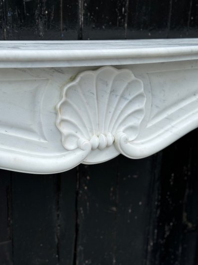 White Carrara Marble Louis XV Style Mantel, Circa 1980