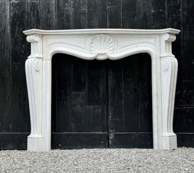 White Carrara Marble Louis XV Style Mantel, Circa 1980
