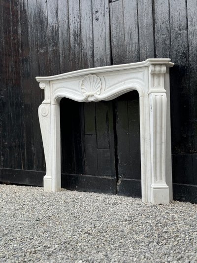 White Carrara Marble Louis XV Style Mantel, Circa 1980