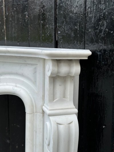 White Carrara Marble Louis XV Style Mantel, Circa 1980