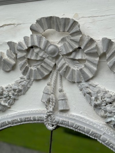 Miroir De Cheminée, Trumeau Louis XVI En Bois Sculpté Rechampi Blanc Et Gris, XVIIIème Siècle
