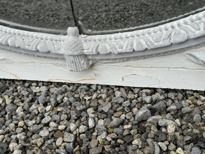 Miroir De Cheminée, Trumeau Louis XVI En Bois Sculpté Rechampi Blanc Et Gris, XVIIIème Siècle