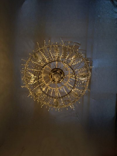 Pearl Bag Chandelier, Cut Crystal Navette Pendants, Circa 1800, Height 170cm