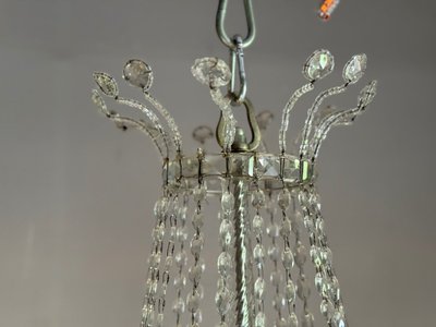 Pearl Bag Chandelier, Cut Crystal Navette Pendants, Circa 1800, Height 170cm
