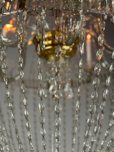 Pearl Bag Chandelier, Cut Crystal Navette Pendants, Circa 1800, Height 170cm