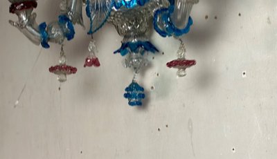 Pair Of Venetian Murano Glass Rezzonico Multicolored Sconces Circa 1920