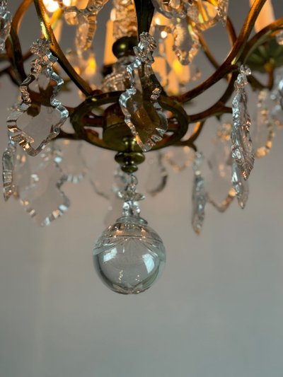 Louis XV Style Gilt Bronze Cage Chandelier Festooned With Pampilles Circa 1920