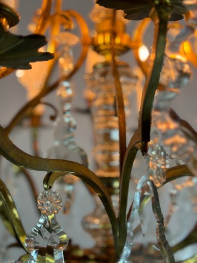 Louis XV Style Gilt Bronze Cage Chandelier Festooned With Pampilles Circa 1920