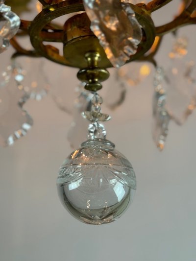 Louis XV Style Gilt Bronze Cage Chandelier Festooned With Pampilles Circa 1920