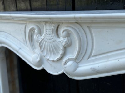 White Carrara Marble Louis XV Style Mantel Circa 1980