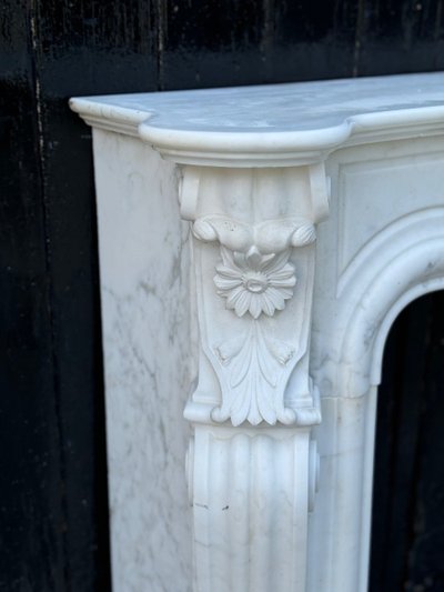 White Carrara Marble Louis XV Style Mantel Circa 1980