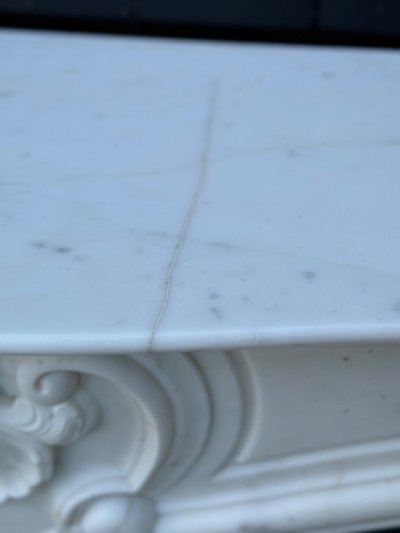 White Carrara Marble Louis XV Style Mantel Circa 1980