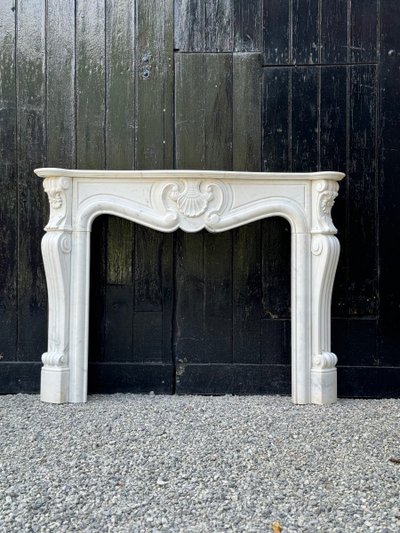 White Carrara Marble Louis XV Style Mantel Circa 1980