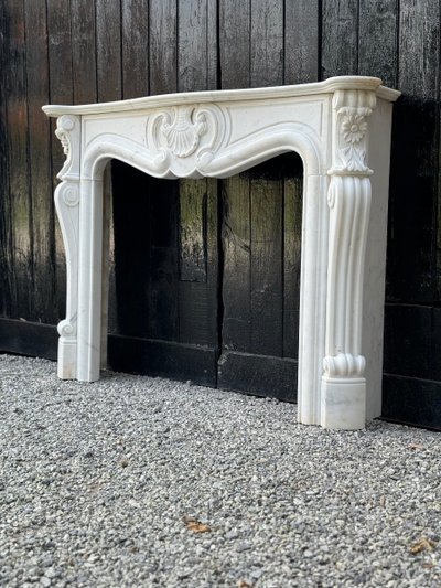 White Carrara Marble Louis XV Style Mantel Circa 1980