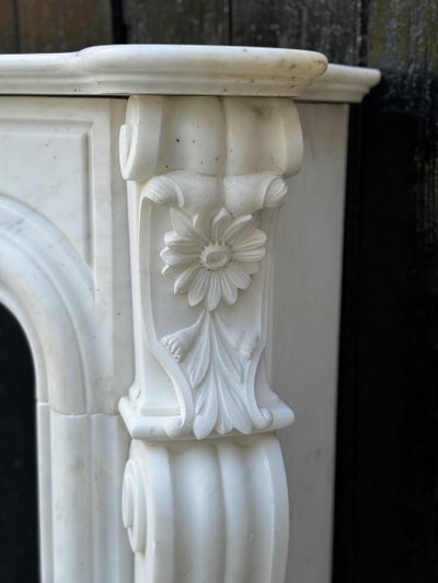 White Carrara Marble Louis XV Style Mantel Circa 1980