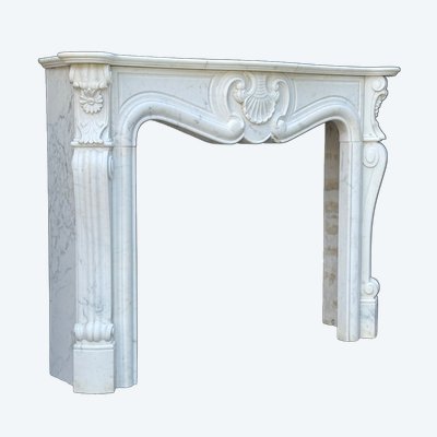 White Carrara Marble Louis XV Style Mantel Circa 1980