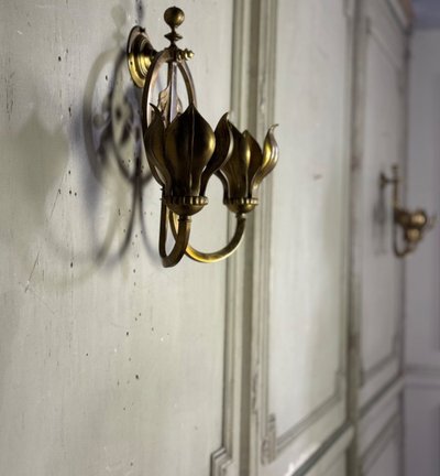 Pair Of Gilded Bronze Sconces Circa 1900