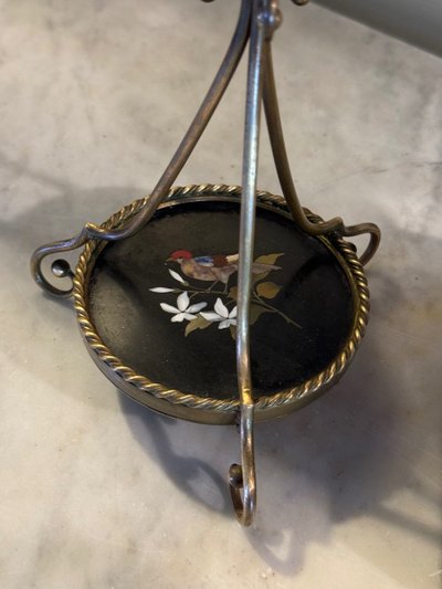 Pair Of Bronze And Pietra Dura Candlesticks, Marble Inlay, Circa 1900