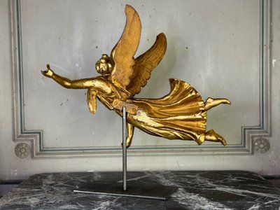 Sculpture En Bois Doré, Ange Drapé, Autriche Vers 1800