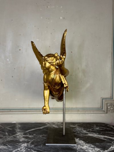 Sculpture En Bois Doré, Ange Drapé, Autriche Vers 1800