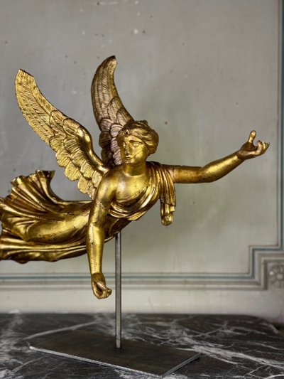 Sculpture En Bois Doré, Ange Drapé, Autriche Vers 1800