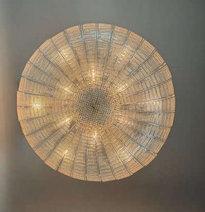 Farbloser venezianischer Kronleuchter aus Muranoglas, Deckenleuchte in Form einer fliegenden Untertasse, um 1980