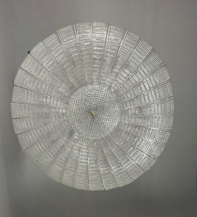 Farbloser venezianischer Kronleuchter aus Muranoglas, Deckenleuchte in Form einer fliegenden Untertasse, um 1980